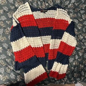 Red, White, and Blue Striped Cardigan